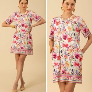 HALE BOB Melina Jersey Dress in Multi Floral Short Sleeve Women’s Size Medium
